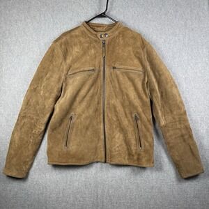 Lucky Brand Black Label Mens Size XL Brown Cow Leather Zip Up Moto Jacket